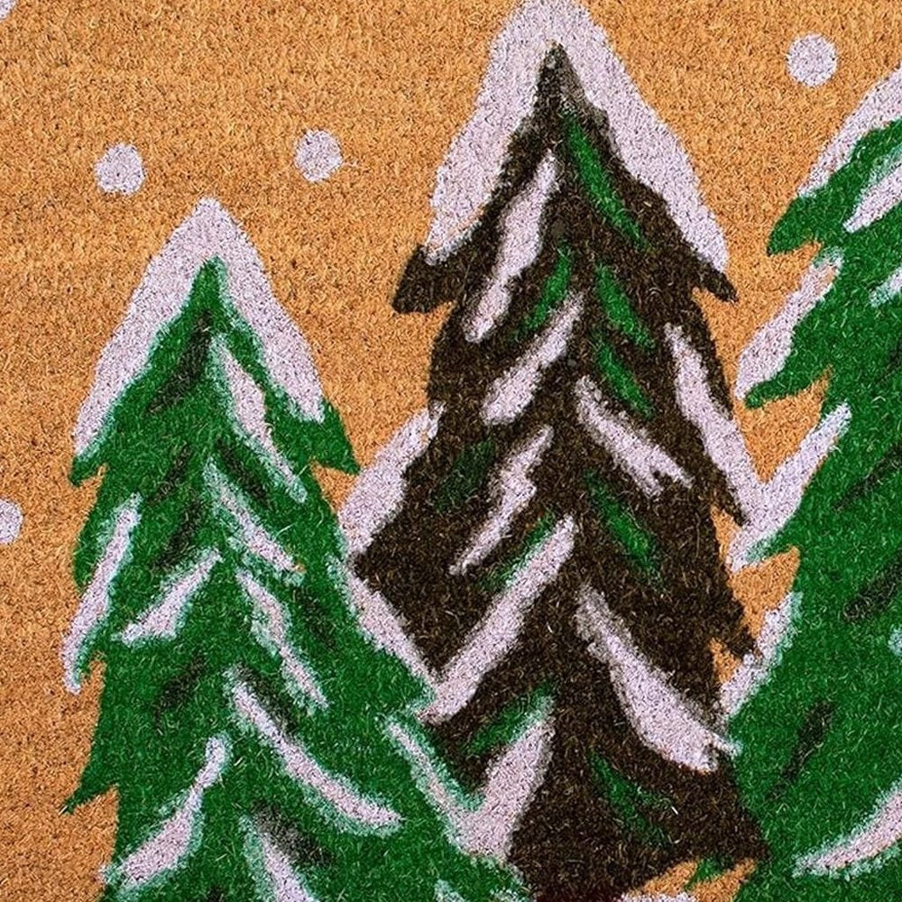 24" X 36" Brown Green And White Christmas Trees Outdoor Coir Door Mat
