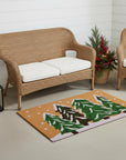 24" X 36" Brown Green And White Christmas Trees Outdoor Coir Door Mat