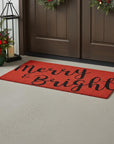 24" X 36" Red and Black Coir Merry and Bright Outdoor Christmas Door Mat