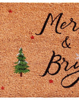 30" X 48" Brown Black And Green Christmas Merry and Bright Outdoor Coir Door Mat