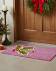 24" X 36" Pink Green And Red Christmas Outdoor Coir Door Mat