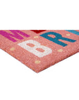 24" X 36" Pink Blue And White Christmas Merry and Bright Outdoor Coir Door Mat