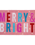 24" X 36" Pink Blue And White Christmas Merry and Bright Outdoor Coir Door Mat