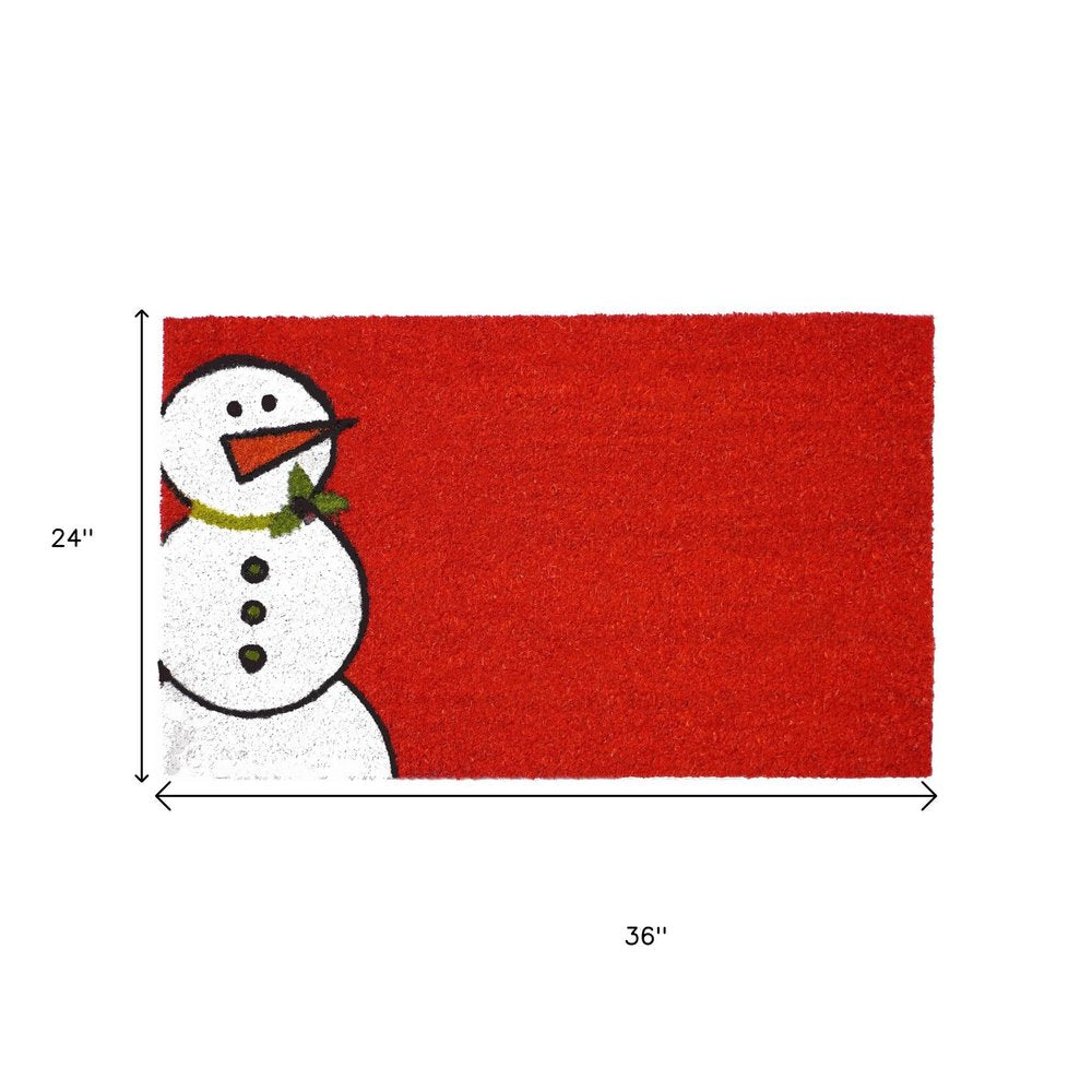 24" X 36" Red White And Black Christmas Snowman Outdoor Coir Door Mat