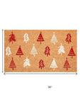 24" X 36" Brown Red And White Christmas Trees Outdoor Coir Door Mat