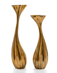 Set of Two Antiqued Gold Aluminum Wavy Faceted Tabletop Pillar Candle Holders