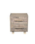26" Gray Solid Wood Carved Geometric Two Drawer Nightstand