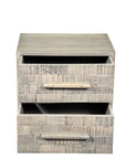 26" Gray Solid Wood Carved Geometric Two Drawer Nightstand