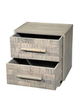 26" Gray Solid Wood Carved Geometric Two Drawer Nightstand