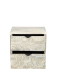 26" Gray Solid Wood Carved Abstract Two Drawer Nightstand