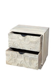 26" Gray Solid Wood Carved Abstract Two Drawer Nightstand