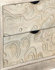 26" Gray Solid Wood Carved Abstract Two Drawer Nightstand
