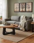 Set Of Two Natural and Black Solid Wood and Iron Round Cross Legs Coffee Table