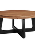 Set Of Two Natural and Black Solid Wood and Iron Round Cross Legs Coffee Table