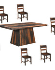 Seven Piece Brown Solid Wood Dining Set with Six Chairs