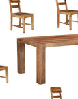 Seven Piece Brown Solid Wood Dining Set with Six Chairs and One Bench