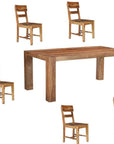 Seven Piece Brown Solid Wood Dining Set with Six Chairs and One Bench