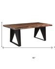 Seven Piece Brown and Black Solid Wood Dining Set with Six Chairs and One Bench