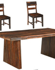 Seven Piece Brown Solid Wood Dining Set with Six Chairs and One Bench