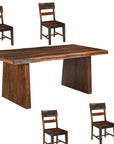 Seven Piece Brown Solid Wood Dining Set with Six Chairs and One Bench