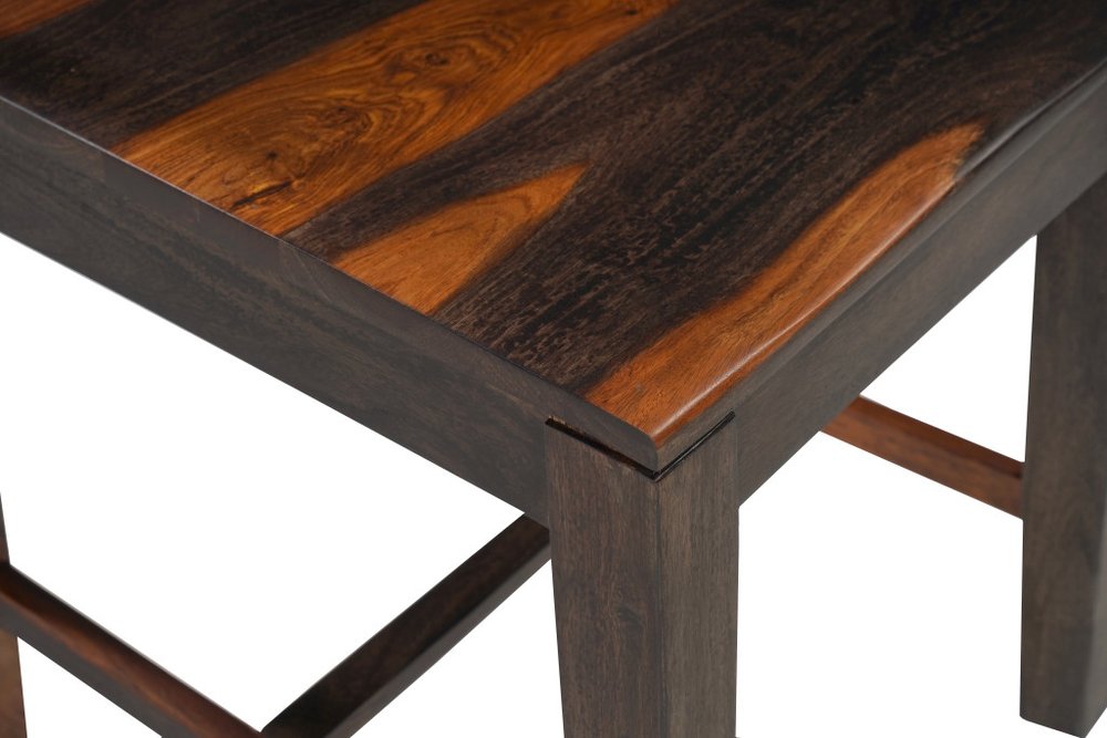 Seven Piece Brown Solid Wood Dining Set with Six Chairs and One Bench