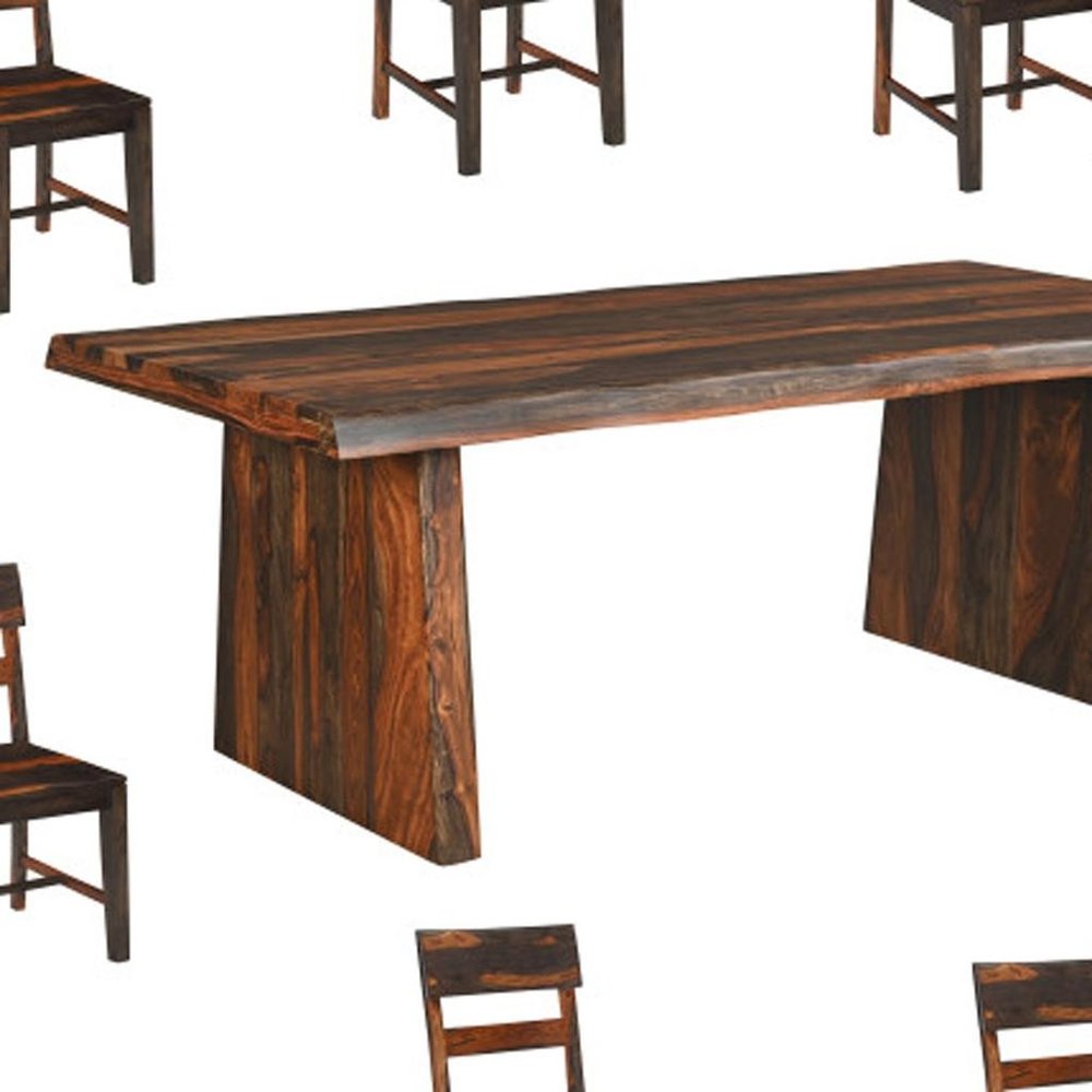 Nine Piece Brown Solid Wood Dining Set with Eight Chairs and One Bench