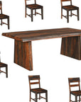 Nine Piece Brown Solid Wood Dining Set with Eight Chairs and One Bench