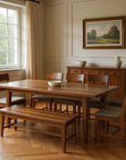 Nine Piece Brown Solid Wood Dining Set with Eight Chairs and One Bench