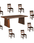 Nine Piece Brown Solid Wood Dining Set with Eight Chairs and One Bench