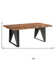 Seven Piece Brown and Black Solid Wood Dining Set with Six Chairs and One Bench
