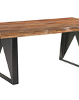 Seven Piece Brown and Black Solid Wood Dining Set with Six Chairs and One Bench