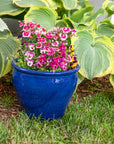 Set of Two Dark Blue Ceramic Round Pot Planter