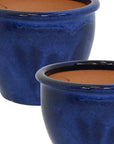 Set of Two Dark Blue Ceramic Round Pot Planter