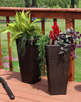 Set of Two 11" X 11" Brown Heavy Duty Plastic Square Pot Planter
