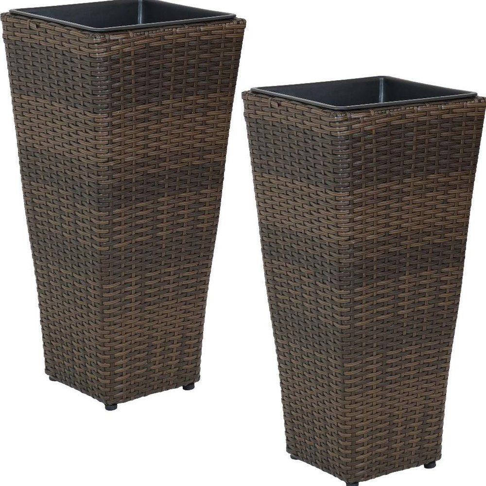 Set of Two 11" X 11" Brown Heavy Duty Plastic Square Pot Planter