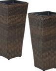 Set of Two 11" X 11" Brown Heavy Duty Plastic Square Pot Planter