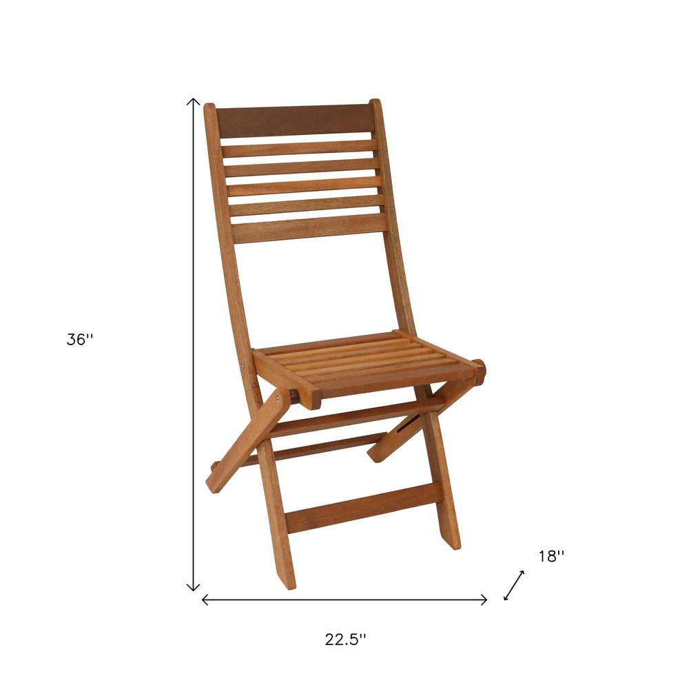 Set of Two Brown Solid Wood Outdoor Folding Dining Chairs