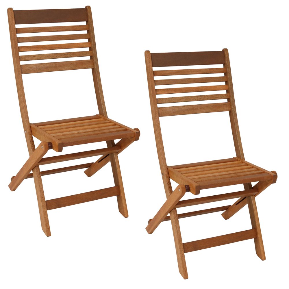 Set of Two Brown Solid Wood Outdoor Folding Dining Chairs