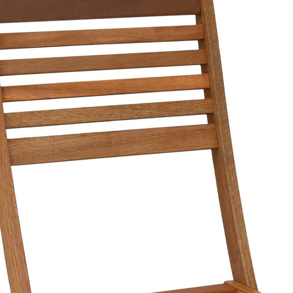 Set of Two Brown Solid Wood Outdoor Folding Dining Chairs