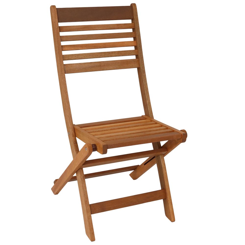 Set of Two Brown Solid Wood Outdoor Folding Dining Chairs