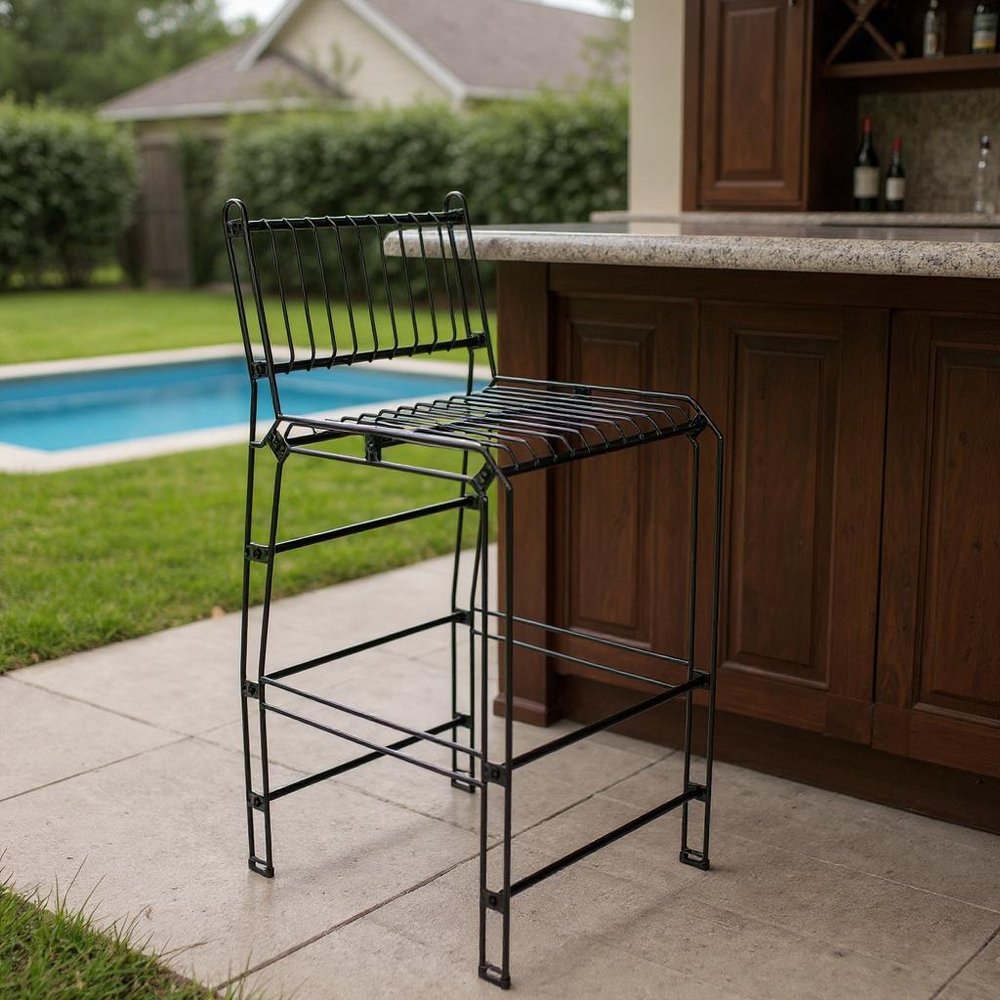 29" Black Steel Outdoor Bar Height Chair