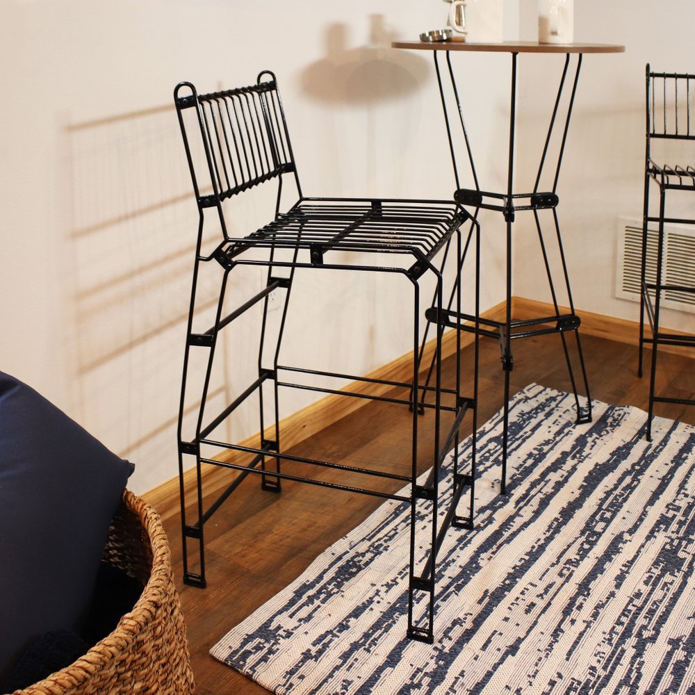 29" Black Steel Outdoor Bar Height Chair
