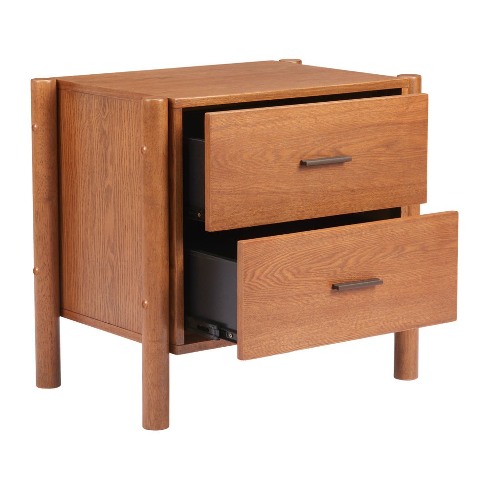 22" Walnut Solid Wood Two Drawer Nightstand