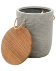 14" Natural and Gray Solid Wood and Faux Concrete Round Outdoor Side Table