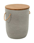14" Natural and Gray Solid Wood and Faux Concrete Round Outdoor Side Table