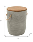 14" Natural and Gray Solid Wood and Faux Concrete Round Outdoor Side Table