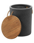14" Natural and Black Solid Wood and Faux Concrete Round Outdoor Side Table