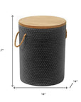 14" Natural and Black Solid Wood and Faux Concrete Round Outdoor Side Table