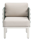 27" Green And White Aluminum Outdoor Accent Chair with White Cushion