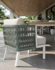 27" Green And White Aluminum Outdoor Accent Chair with White Cushion